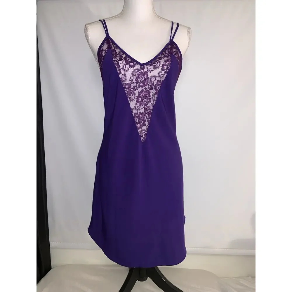 Vintage 90s Victoria's Secret Gold Label Slip Dress Purple Lace Nightie Medium